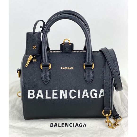 Balenciaga Ville Bowling Small Black Grained Leather Satchel Crossbody Bag - Picture 1 of 6